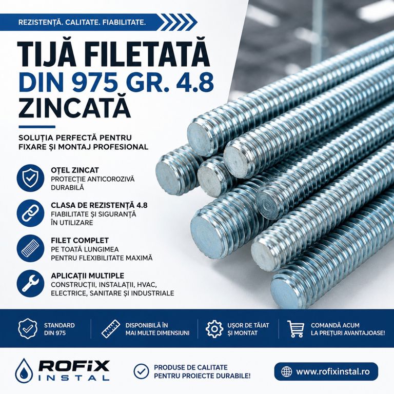 Tija Filetata DIN 975 Gr. 4.8 Zincata – Pentru Fixare si Montaj  · foto 1 din 1
